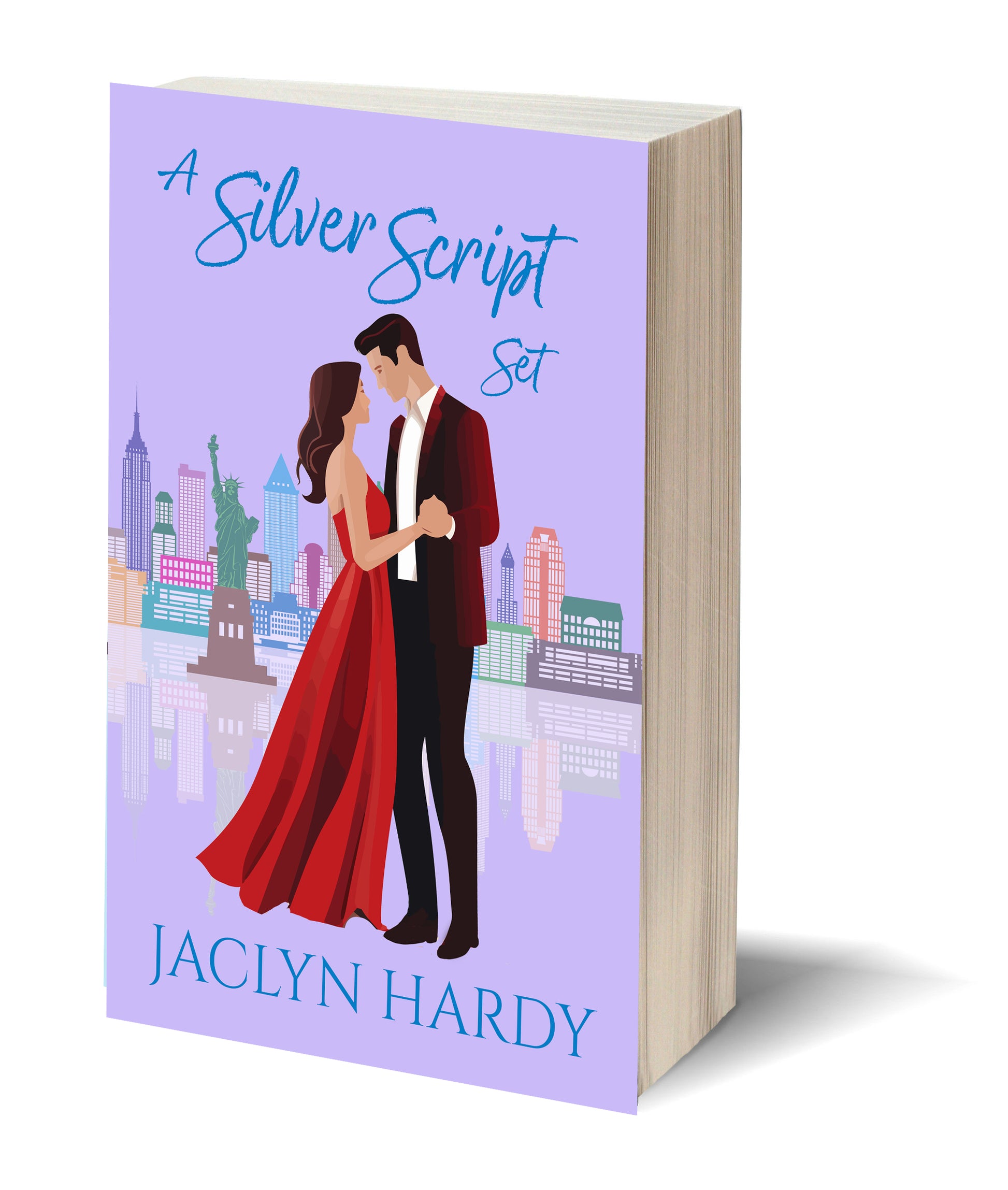 Book cover of 'A Silver Script Set' by Jaclyn Hardy with a couple dancing in front of a city skyline.